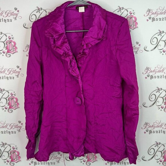 Design today’s blazer button up pink Women's Purple Ruffled Jacket - Picture 1 of 7
